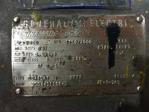 100 HP 1800/2000 RPM General Electric, Frame 445AY, DPFG, 500 VA, 300 VF - Image 2