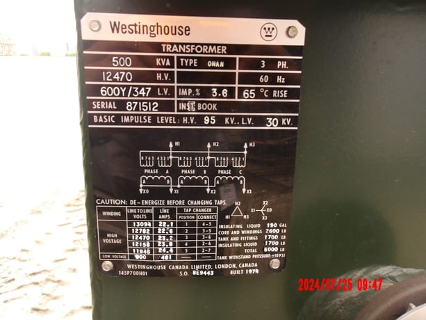 500 KVA 12470 Delta Primary, 600Y Secondary, Station - Image 4