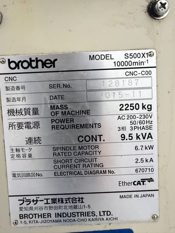 Brother #Speedio-S500X1, 4-Axis CNC Vertical Machining Center, 23.4" x 15.7" table, 19.7" X, 15.7" Y, 11.8" - Image 10