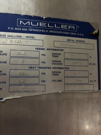 8300 gallon Mueller, Stainless Steel Jacketed Vertical Tank, 117" diameter x 143" height, 14 psi @ 100&deg;F - Image 5