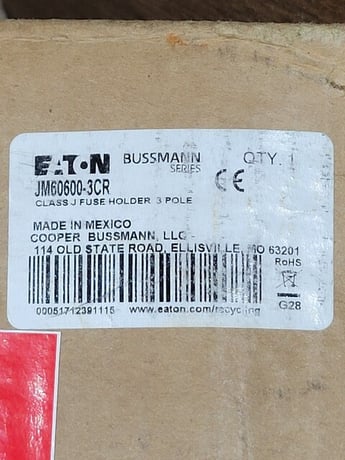 Eaton #JM60600-3CR, Modular Fuse Holder Block, 3P, 600 Volts, Class J, unused - Image 2