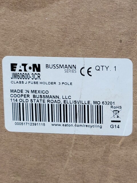 Eaton #JM60600-3CR, Modular Fuse Holder Block, 600A, 3P, Class J, unused - Image 2