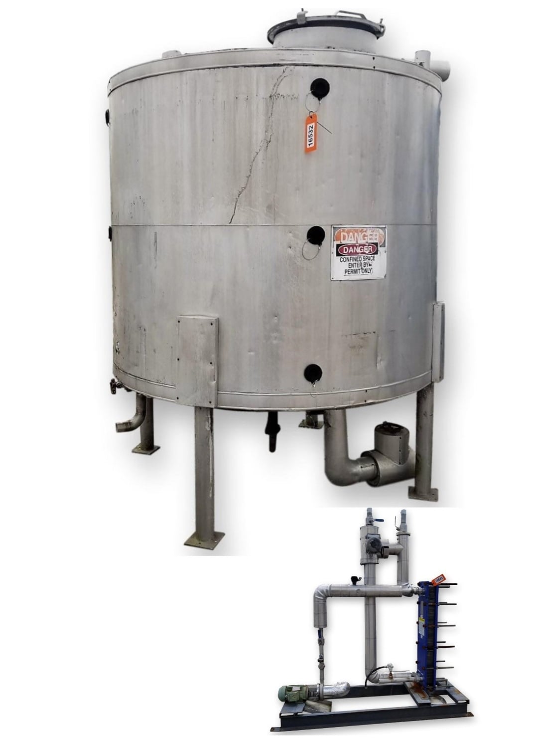 1000 gallon Stainless steel tank with heat exchanger package, cone top & bottom - Image 1