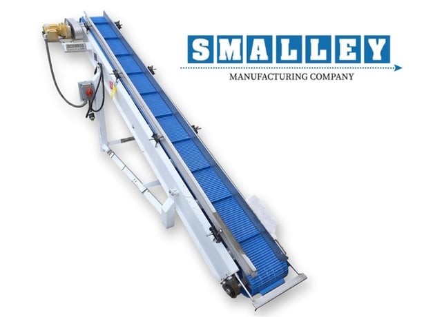 12" wide x 10' long, Smalley, portable inclined cleated belt conveyor, adjustable side guides - Image 1