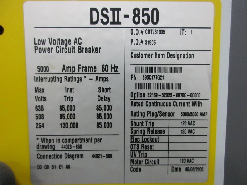 5000 Amps, Square D, DSII-850, electrically operated, drawout, 120 VAC - Image 2