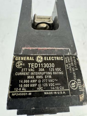 General Electric General Electric TED113030 30A 1-Pole Circuit Breaker, 277VAC / 125VDC, 14kAIC @ 277V - Image 2