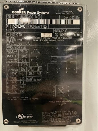 14 MVA 12470 Primary, 4160Y/2400 Secondary, Cooper transformer, brand new - Image 3