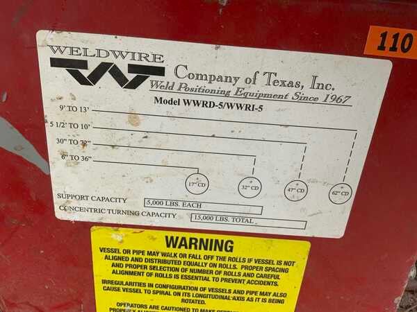 5 Ton, Weldwire, tank turning roll set, forward/reverse, rapid traverse, 1/2 HP, 110 V. - Image 7