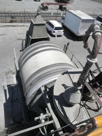 Rotary tumble mixer, spirals, Carbon Steel, hopper feed, 80" x 150" - Image 1
