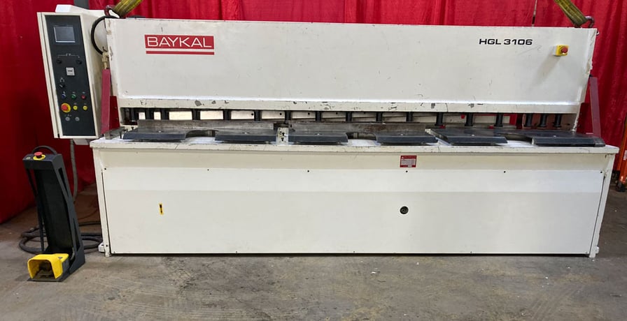 120" x 1/4" Baykal #HGL-3100/6, hydraulic swing beam shear, 20 SPM, 30" Back Gauge, 15 HP, (2) 20" front - Image 1