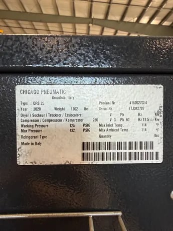 25 HP Chicago Pneumatic #QRS-25, rotary /sliding vane air compressor, 132 psig, 2020 - Image 8