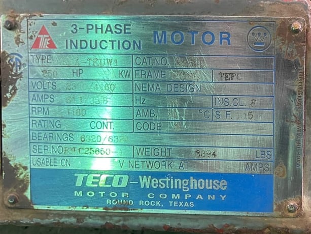 250 HP 1200 RPM Teco Westinghouse, Frame 5009B, TEFC BB, 2300/4160 Volts - Image 3