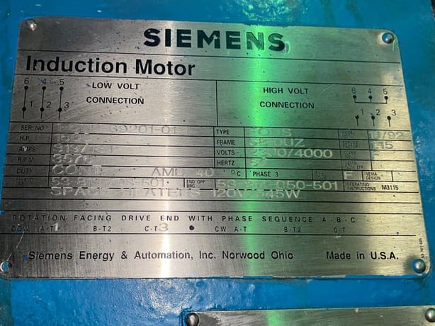 1500 HP 3600 RPM Siemens, Frame 5810UZ, WPIISB, 2300/4000 Volts - Image 3