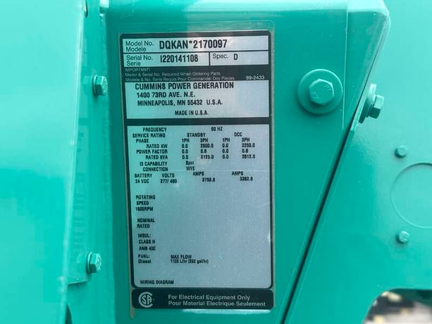 2500 KW Cummins #DQKAN, diesel generator set, 277/480 Volts, 3640 HP @ 1800 RPM, QSK60-G19 NR2 engine, EPA - Image 7