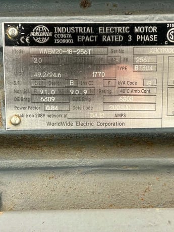 20 HP 1800 RPM WorldWide Electric Corporation AC Motor WWEM20-18-256T - Image 2