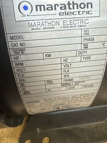 5 HP 1800 RPM Marathon Electric Inverter Duty AC Motor Y1372 / 184THFW7726 - Image 5