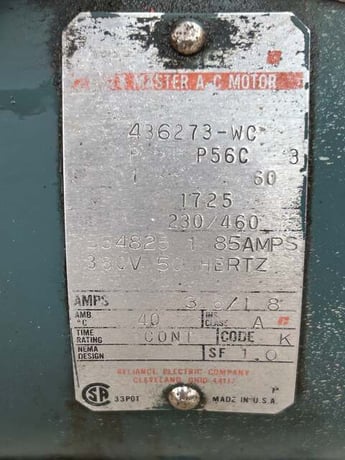 1 HP 1725 RPM Reliance Electric AC Motor 436273-WC / P56C - Image 5