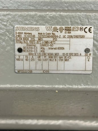 200 HP 1791 RPM Siemens, AC Induction Motor, Frame 315L, 480 Volt - Image 4