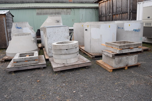 Concrete Manholes, (7) risers, (adjustable risers, (6) Base Sections, vault w/ rectangle metal top - Image 1