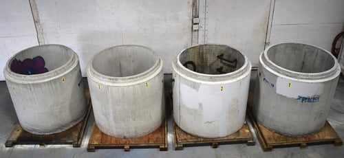 Concrete Manholes, (7) risers, (adjustable risers, (6) Base Sections, vault w/ rectangle metal top - Image 7