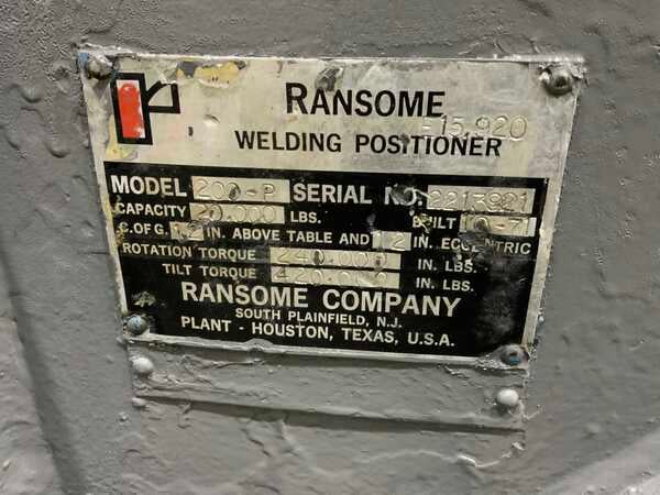 20000 lb. Ransome #200-P, welding positioner, power tilt & rotation, 135° table tilt, pendant Control, 5 HP - Image 4