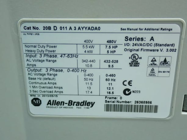 Allen-Bradley #20BD011A3AYYADA0, AC Drive Unit, 3 Phase, 60 Hz, 7.5 HP, 11 Amps, 480 VAC - Image 8