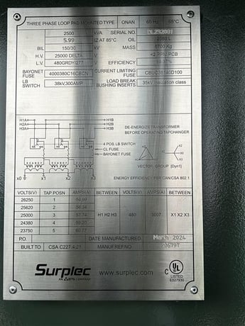 2500 KVA 24940 Delta Primary, 480Y Secondary, Daelim, Station - Image 4