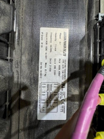 7.5 KVA, 460/480 Primary, 200/220 Secondary Leejeon #ULTK-7.5K-F5701, Isolating transformer, 3 PH, class H - Image 6