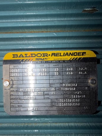 63.2 HP 1120/2550 RPM Baldor, Frame 112898Z, Inverter/ Vector Duty, 460 Volts, unused - Image 1
