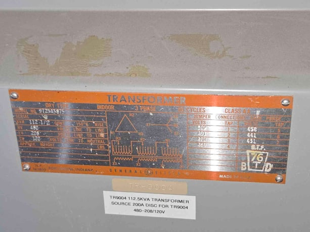 112.5 KVA, 480 Primary, 208Y/120 Secondary General Electric #9T23A3875, Dry Type Transformer, 3 Phase - Image 5
