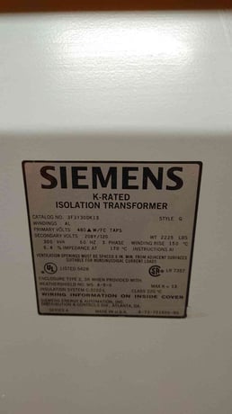 300 KVA, 480 Primary, 208Y/120 Secondary Siemens #3F3Y300K13, Dry Type Transformer, 3 Phase - Image 7