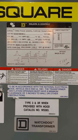 500 KVA, 480 Primary, 208Y/120 Secondary Square D #EE500T68HBCU, General Purpose Dry Type Transformer, 1388A - Image 2