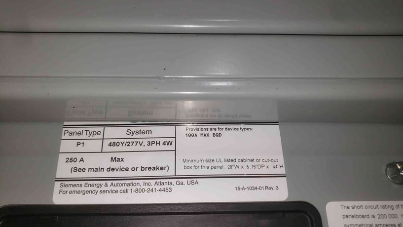 Siemens SB3, Switchboard, 45 KVA Transformer, P1 Panelboard, NGB Breakers, 480 Volts, 3 Phase, 2010 - Image 5