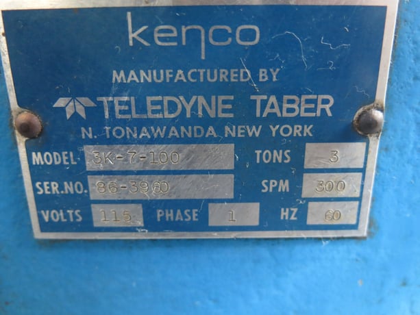 3 Ton, Kenco #3K-7-100, Punch press, w/ Palm buttons, 1" stroke, 300 SPM - Image 5