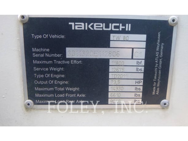 Takeuchi Mfg. Co. Ltd. TW80, Wheel Loader, 1315 hours, S/N: 112806, 2013 - Image 6
