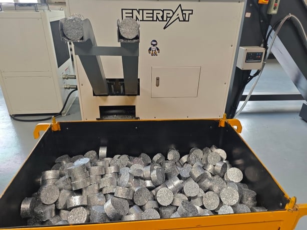 Enerpat Automatic Metal Chip Briquetting Line -Briquetter + Chip Wringer, 3-5% Residual Oil, In Stock USA - Image 1