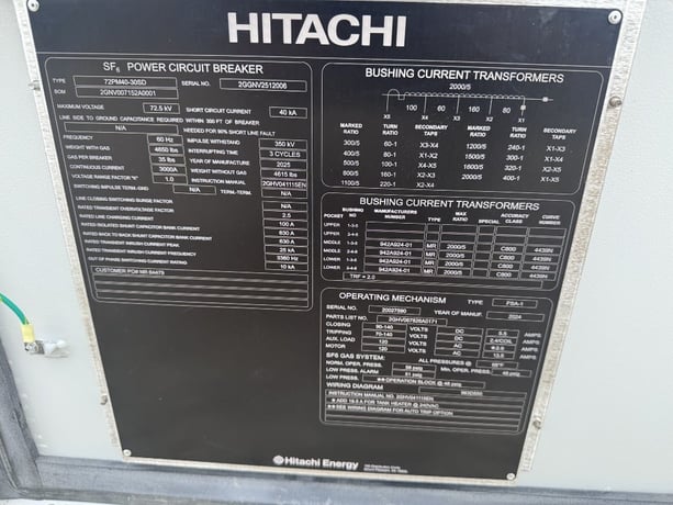 3000 Amps, Hitachi, service factor 6 SF6, Power Circuit Breaker/72.5 KV/72PM40-30SD, new - Image 6
