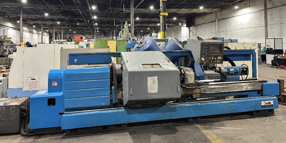 Mazak #M5, CNC lathe, T32 crtl, 24" swing x 126" centers, 4" bore, (2) steady rests, 1990 - Image 2