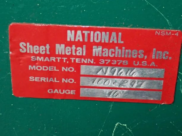 16 gauge x 8' National Sheet Metal Machines Inc. #N9616, Sheet Metal Brake - Image 7