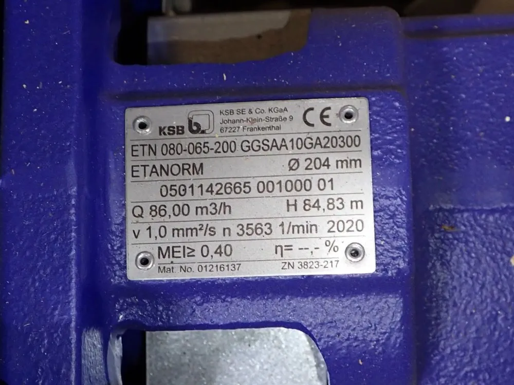 KSB #ETN-080-065-200-GGSAA10GA20300, Centrifugal Pump, 204 mm diameter, 86 m3/hr., 3563 RPM - Image 4