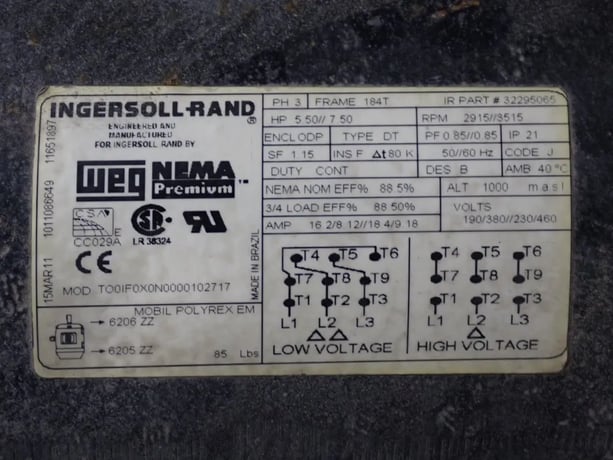 Ingersoll Rand #2475, Air Compressor, 120 gallon Tank, 5.5 & 7.5 HP, 2915/3515 RPM, 190-460 V. - Image 4