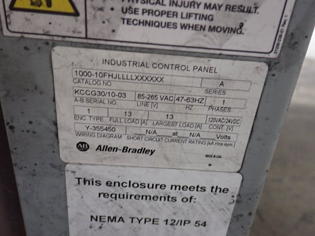 Allen-Bradley #1000-10FHJLLLLXXXXXX, Control Panel, 1 Phase, 13 Amps, 120 VAC, 24 VDC - Image 9