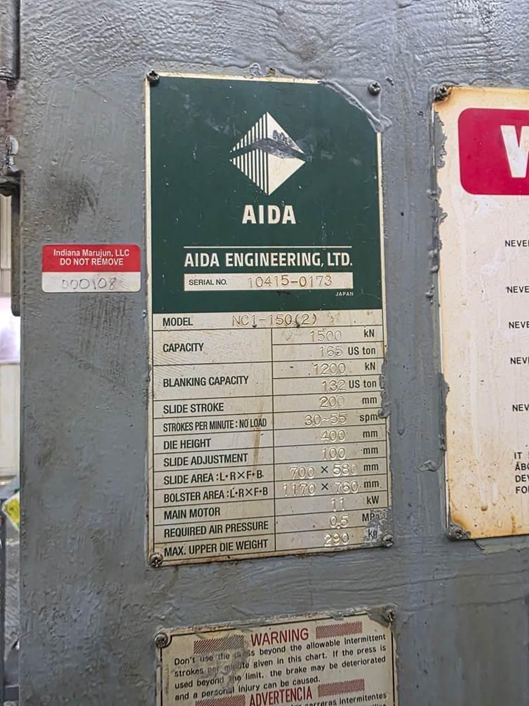 165 Ton, Aida #NC1-150, single crank gap frame press - Image 4