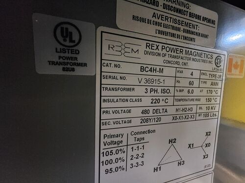 4 KVA 480 Delta Primary, 208Y/120 Secondary, Rex Power Magnetics #BC4H-M, transformer, 2022 - Image 1