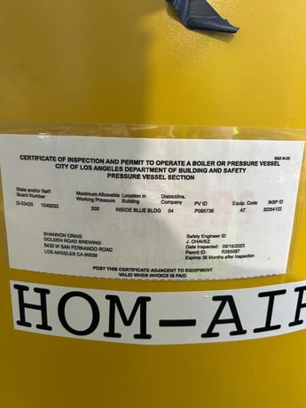 Samuel Pressure Vessel Group #A10053, Carbon Steel Air Receiver, 240 gallon, 200 psi @ 400&deg;F vessel, 30" - Image 2