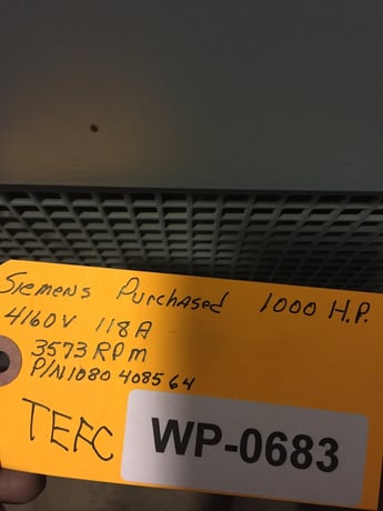 1000 HP 3573 RPM Siemens, Frame 355,4160V. A.C. p/n 1080-4085-64 unused - Image 1
