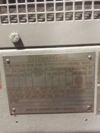 1000 HP 3573 RPM Siemens, Frame 355,4160V. A.C. p/n 1080-4085-64 unused - Image 2
