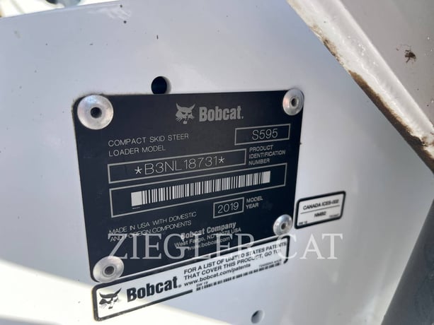 Bobcat S595, Skid Steer Loader, 230 hours, S/N: B3NL18731, 2019 - Image 6