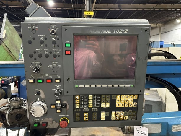 Mazak #M5x3000U, CNC lathe, Mazatrol T32-2 Control, 24" swing, 126" centers, 4-jaw 18" chuck, 4" bar, 1990 - Image 4