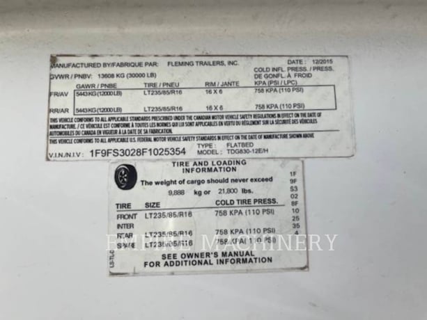 Miscellaneous Mfgrs GOOSENECK, Trailer, S/N: 1F9FS3028F1025354, 2015 - Image 3